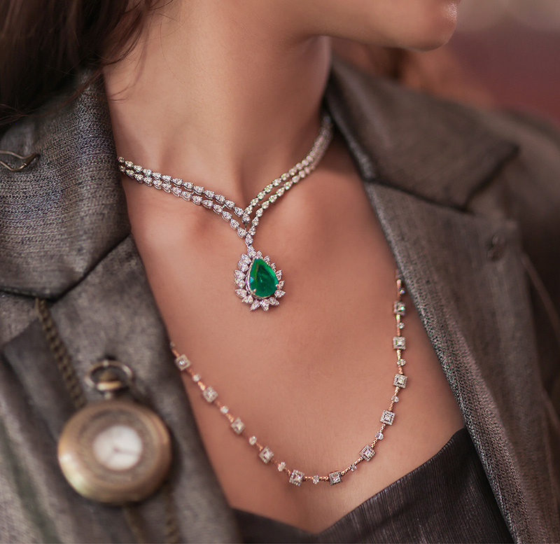 Diamond pendant necklace close-up